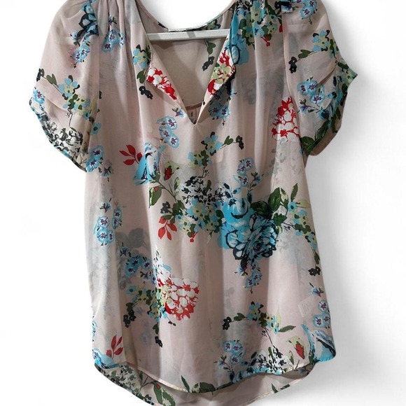 Tops - Daniel Rainn Blouse Womens Medium Pink Floral V-Neck Short Sleeve Pleated Top